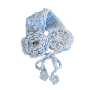 高颜值米色花朵毛线针织系带耳罩女冬季保暖毛绒防风防寒骑行耳暖