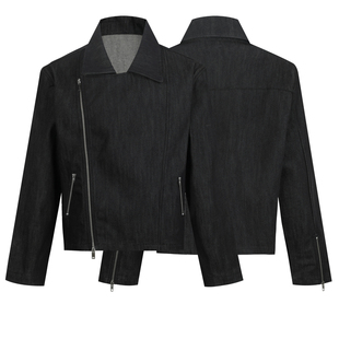 DRKK高端重磅原牛二代五斜拉链短款黑色翻领简约基础百搭夹克外套