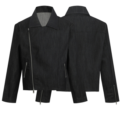 DRKK高端重磅原牛二代五斜拉链短款黑色翻领简约基础百搭夹克外套