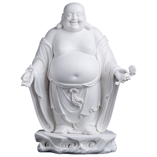 戴玉堂德化白瓷立岩弥勒佛佛像供奉家用大肚笑佛陶瓷装饰收藏摆件