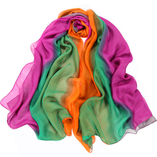 2026新款春秋真丝丝巾女旅游拍照纱巾披肩长款桑蚕丝渐变手绘围巾