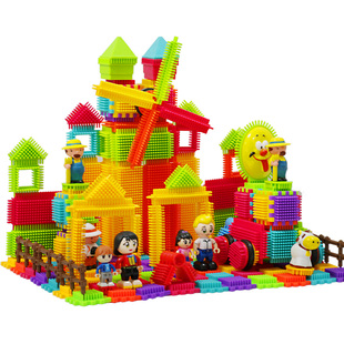 刺猬拼插积木 儿童启蒙玩具益智拼装鬃毛积木 创意梳子大颗粒积木