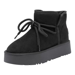 大东黑色厚底雪地靴女款2026新款冬季保暖加绒加厚棉鞋外穿毛毛鞋