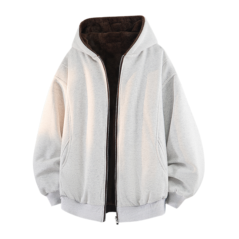 WASSUP美式开衫重磅连帽卫衣男女秋冬季加绒情侣百搭纯色拉链外套