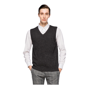 圣雪绒秋冬新品100%山羊绒男V领纯色基本款修身针织背心多色百搭