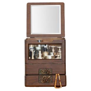 收纳盒桌面防尘置物架木制化妆品口红神器梳妆台亚克力透明首饰盒