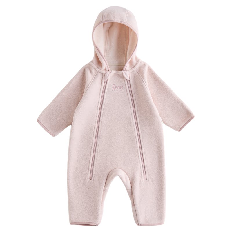 【新品】OAK FAMILY婴儿冬连帽连体衣刺绣撞色摇粒绒宝宝哈衣