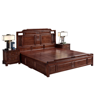 新中式花梨木实木床1.8米双人大床主卧明清仿古雕花红木婚床家具