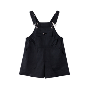 【舒适透气】女童黑色背带裤夏季中大童可爱短袖T恤宽松阔腿短裤