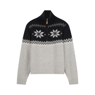 浣熊毛雪花提花拉链毛衣