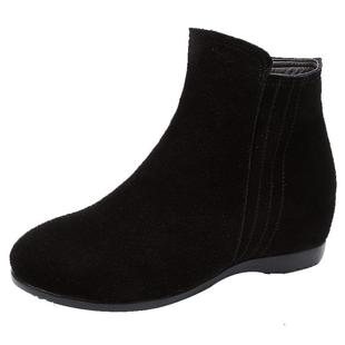 短靴女春秋2025新款磨砂内增高坡跟冬季加绒棉靴子平底单鞋女鞋子