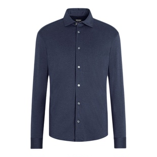 【礼物】ZEGNA杰尼亚男装冬季新品墨蓝色山羊绒及桑蚕丝衬衫