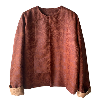 新中式短款红云纱夹棉棉服外套