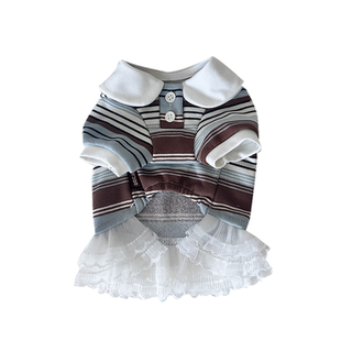袋袋猫 宠物polo条纹T恤miu风纯棉打底T恤裙小狗马尔泰比熊衣服