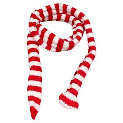 韩系圣诞红白色条纹细长腊肠围巾