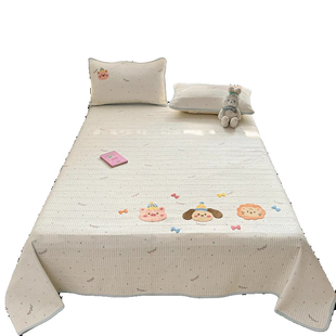 晚安猫卡通云感BoBo水洗棉毛巾绣床盖三件套防滑榻榻米床单床品
