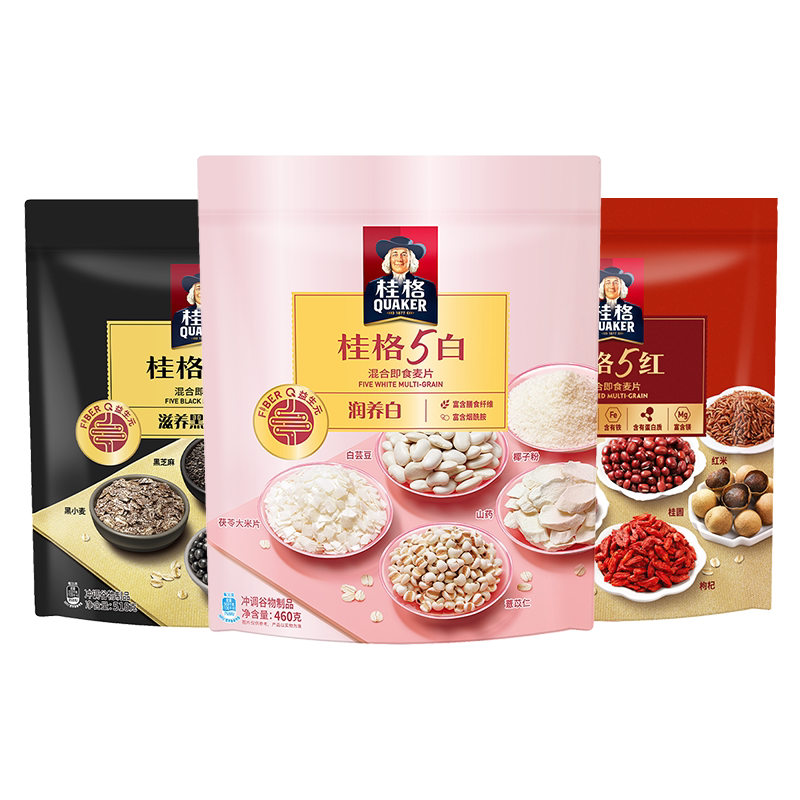 桂格5黑混合五黑五白五红冲饮麦片黑芝麻饱腹速食即食懒人早餐 红饮实拍商品图
