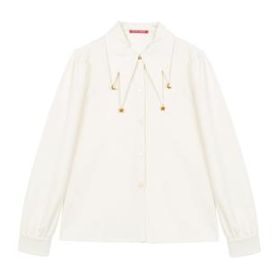 KEIKO 抗皱！星月挂饰白色长袖衬衫女春季高级感气质尖领通勤衬衣