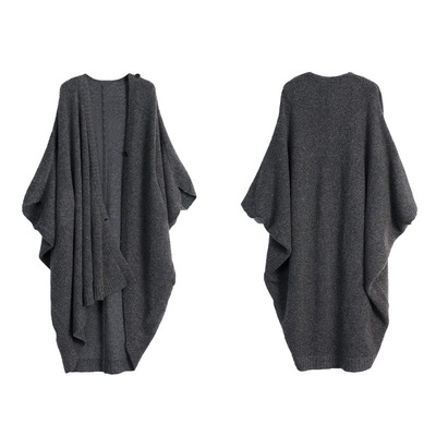 易梦玲同款灰色针织开衫外套女中长款高级感韩版休闲慵懒宽松毛衣