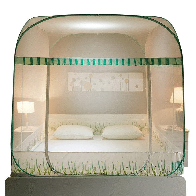 免安装蚊帐蒙古包1.5/1.8m床蚊帐家用三开门方顶折叠有无底1.2米