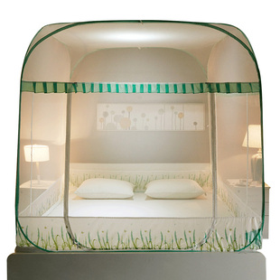 免安装蚊帐蒙古包1.5/1.8m床蚊帐家用三开门方顶折叠有无底1.2米