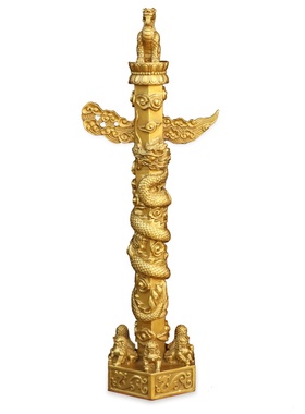 黄铜纯铜华表柱龙腾摆件