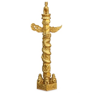 纯铜华表龙图腾柱中华华表柱黄铜摆件室内家用桌面吉祥装饰工艺品