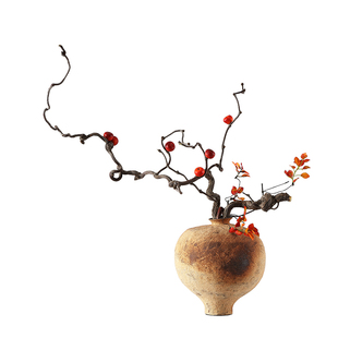 形上侘寂风花艺冯哲元复古粗陶瓷小足花瓶日式花器装饰摆件陶罐