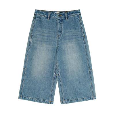 MRS Studios 日本冈山复古水洗横向分割结构线时髦牛仔七分裤