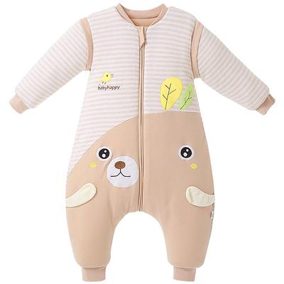 婴儿秋冬加厚睡袋分腿可拆袖纯棉男童女宝恒温大童连脚包脚大龄