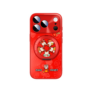 适用苹果17pro手机壳马年iPhone16e磁吸新款ip15promax红色14plus全包防摔13带支架12/11外壳男air套福转小马