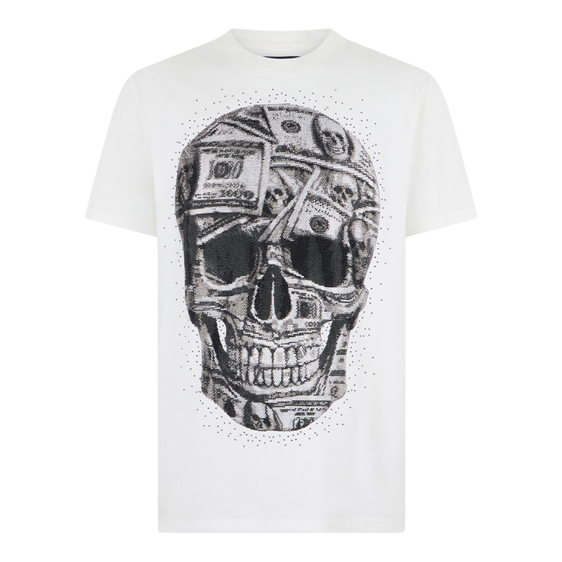 PHILIPP PLEIN 男士骷髅大印花简约宽松日常圆领T恤通勤休闲短袖