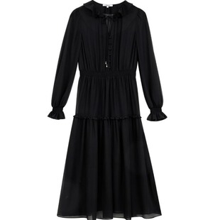 ONLY2026夏季新款深V领裙子荷叶边A字裙长袖中长款套装连衣裙女