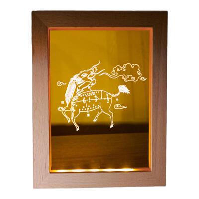 河图洛书摆件灯精雕耐用实木USBLED夜灯展灯