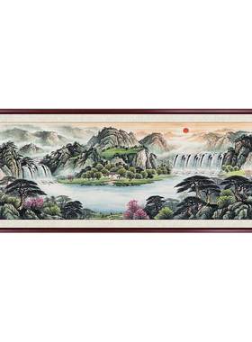 八方聚财山水画东墙客厅挂画大气