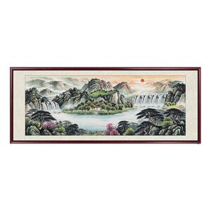 东墙客厅挂画旭日东升聚宝盆办公室客厅山水国画沙发背景墙靠山图