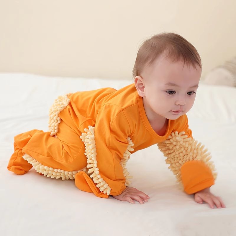 宝宝拖地爬爬服婴儿防脏连体衣罩衣擦地板爬行服护膝春秋夏季长袖