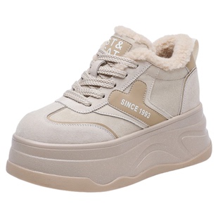 星期六小白鞋女款2025新款冬季加绒保暖高帮板鞋小个子增高大棉鞋