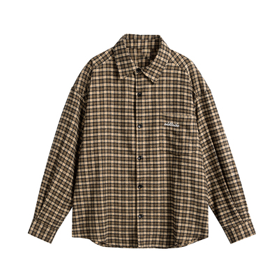 TIRED美式复古格子长袖衬衣