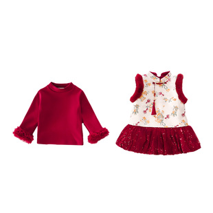 女童唐装新年小女孩旗袍裙子新中式加厚女宝拜年服连衣裙冬款套装