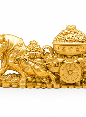 金属金色金牛献宝运送财中国风
