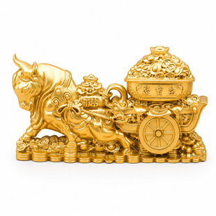 金属金色金牛献宝运送财中国风工艺品家用客厅柜台家居装饰品摆件