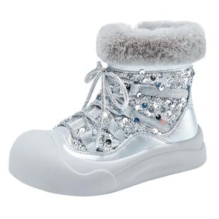 芭比童鞋女童雪地靴2025新款冬季小女孩棉靴加绒加厚靴子儿童棉鞋