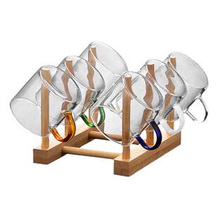 玻璃小茶杯耐热家用功夫茶具套装透明单个主人杯子加厚带把6只装