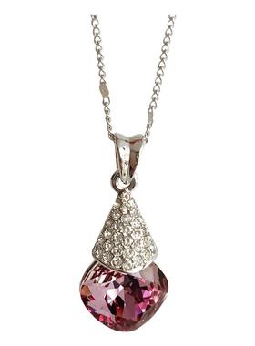 多彩水钻香梨吊坠铜镀白金项链