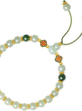 周六福和田青玉手串女S925银青玉葫芦手链手饰优雅节日礼物