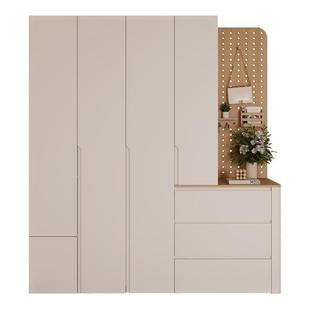 奶油风实木洞洞板衣柜圆弧角一体衣橱卧室家用落地收纳储物柜定制