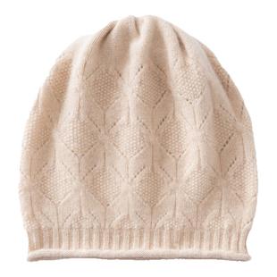 秋冬100%纯山羊绒帽子女士镂空钩花保暖护耳时尚百搭针织包头帽