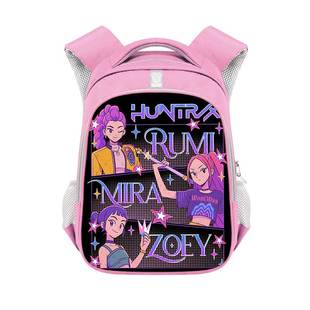 KPOP猎魔女团双肩包夜间反光条示警粉色卡通图案印花学生减负书包