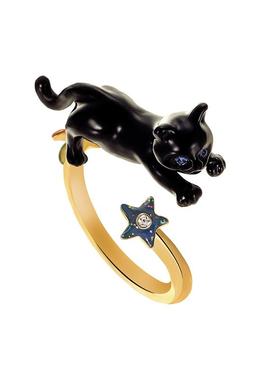 星月夜黑猫开口戒指女小众设计轻奢高级感可爱珐琅动物食指戒礼物